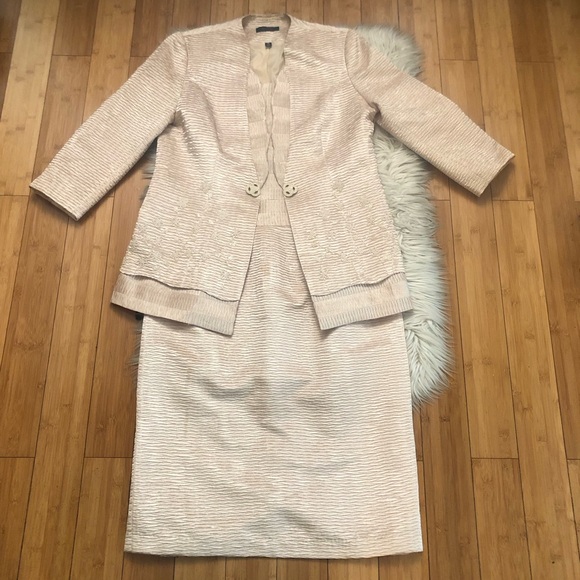 Terramina Jackets & Blazers - Terramina New York Beaded Metallic Textured Cream Beige Jacket & Skirt Set 12